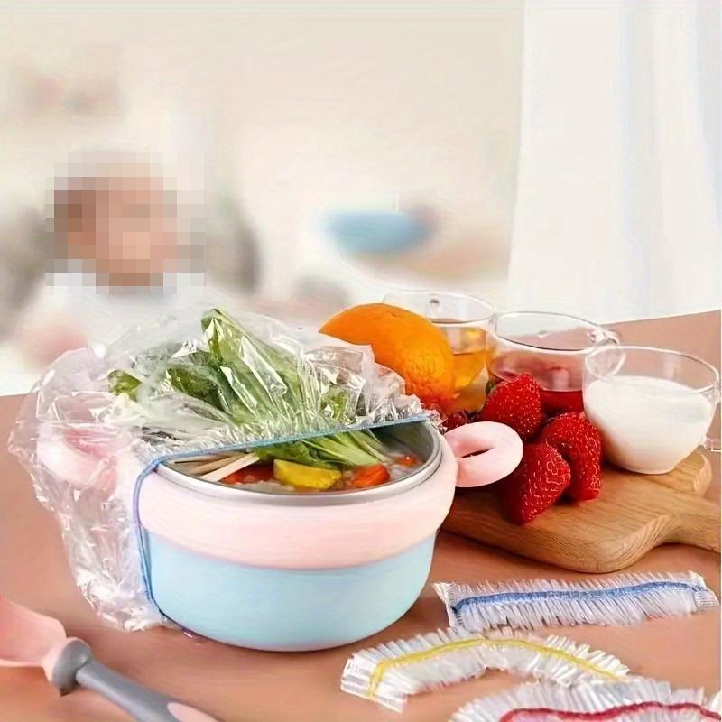 100Pcs/pack Disposable Cling Film Cover with Color Thickening and Large Bowl Cover Shower Cap Kitchen Refrigerator Household Cling Film