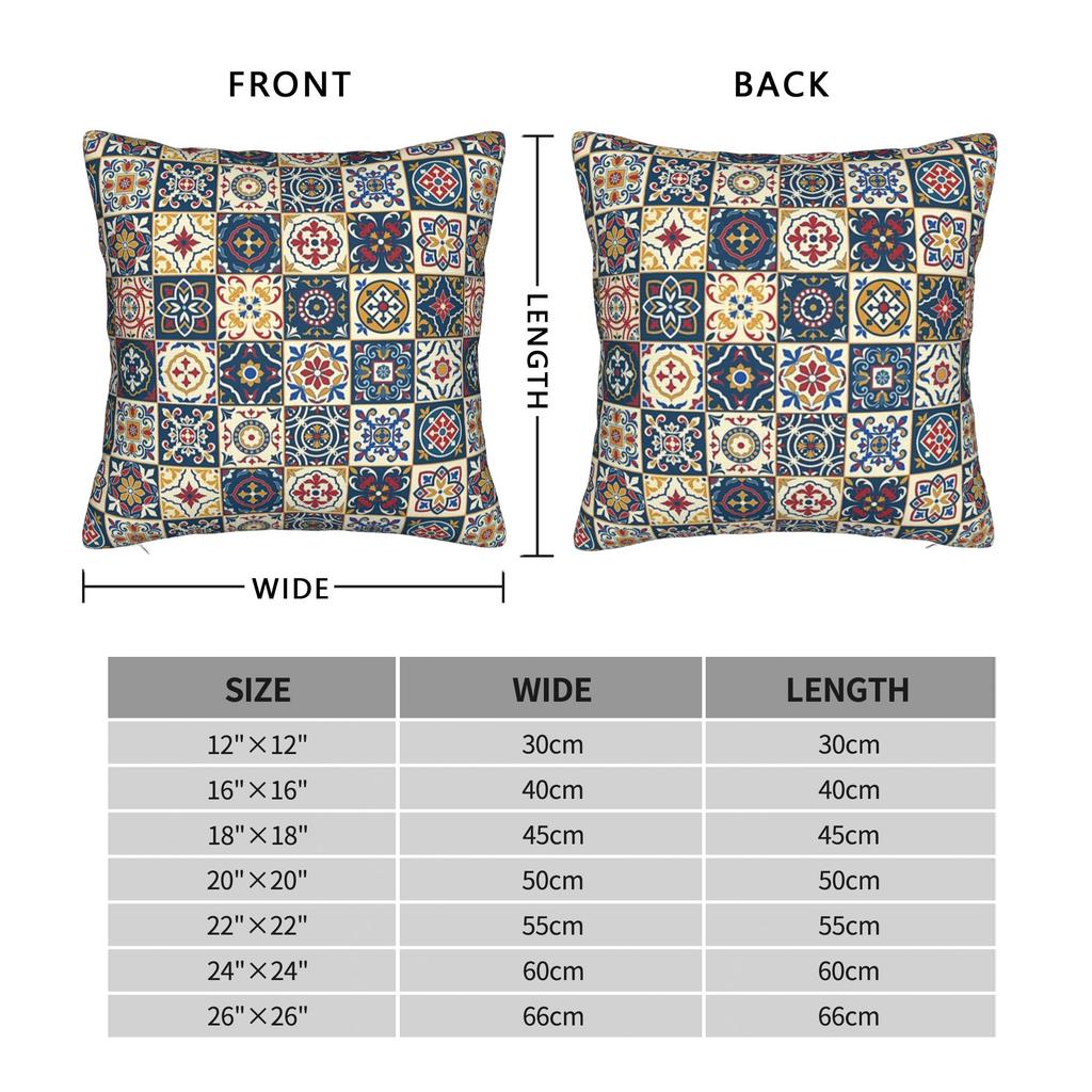 Moroccan Tiles Pattern Square Pillow Cases Retro Morocco Style Cushion Cover Zippered Throw Pillow Case Cover for Car 40x40cm
