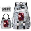 Anime Jujutsu Kaisen Backpack Set for Girls 3pcs School Bookbag Lunch Bag Pencil Case Casual Travel Rucksack