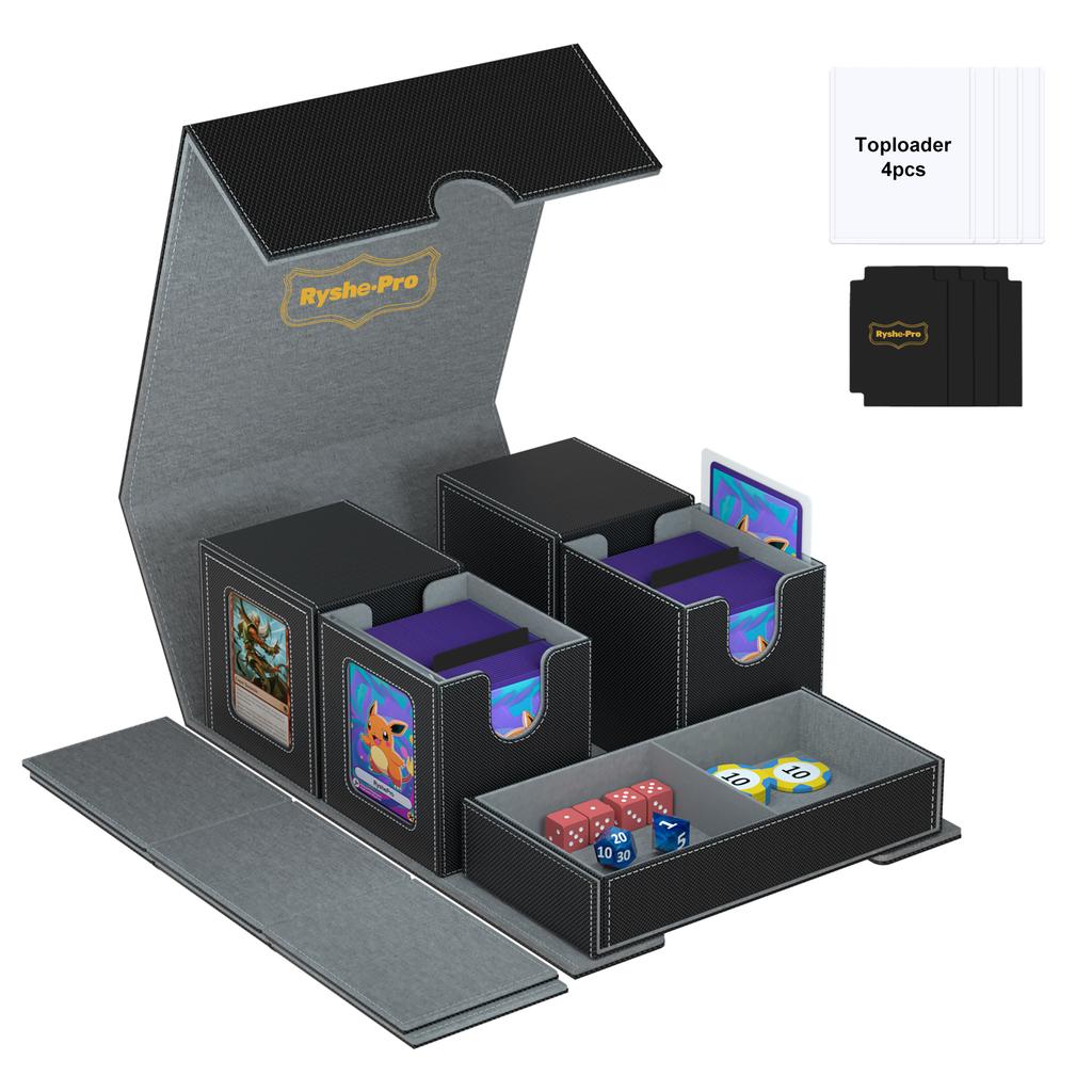 3in1 Deck Box Sports Card Storage Box Fits 200+ Single Sleeved Card Deck Case for MTG TCG CCG Cards with 4 Dividers 2 Toploaders
