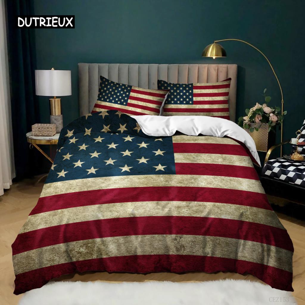 Nationalflagge Bettbezug Set King Size Kreatives Amerikanische Flagge Bettwäscheset für Teenager Erwachsene Mikrofaser Einzel Doppel Bettdeckenbezug
