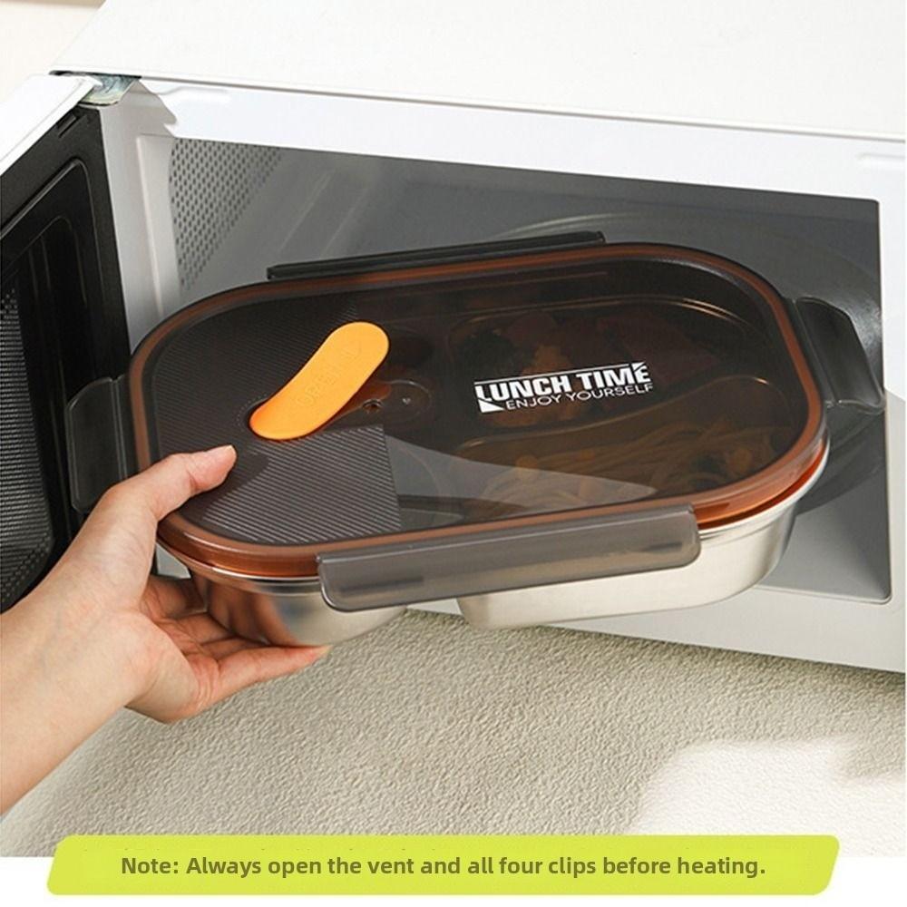 Leak-proof Portable Food Container 304 Stainless Steel Divided Lunch Plate  Students