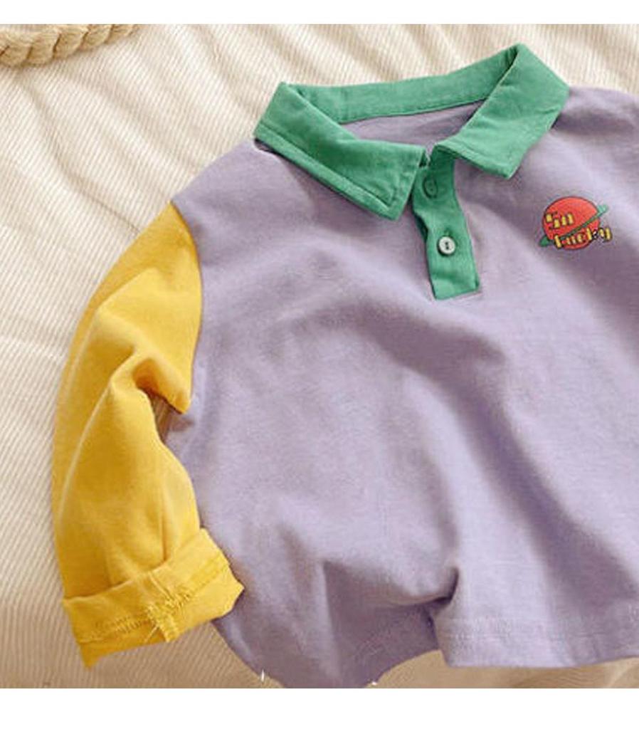 Children's Polo Shirt - Korean Style, Contrasting Colors, Cotton, Long-Sleeve, Lightweight, for Spring and Autumn.