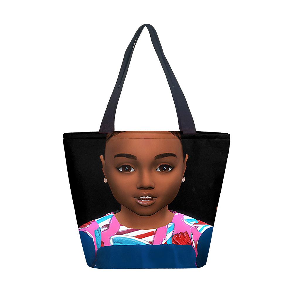 Borsa a Mano da Donna Ragazza Africana Borsa a Spalla Ragazza Borsa in Tela Stampata Tendenza Moda Borsa Tote di Grande Capacità