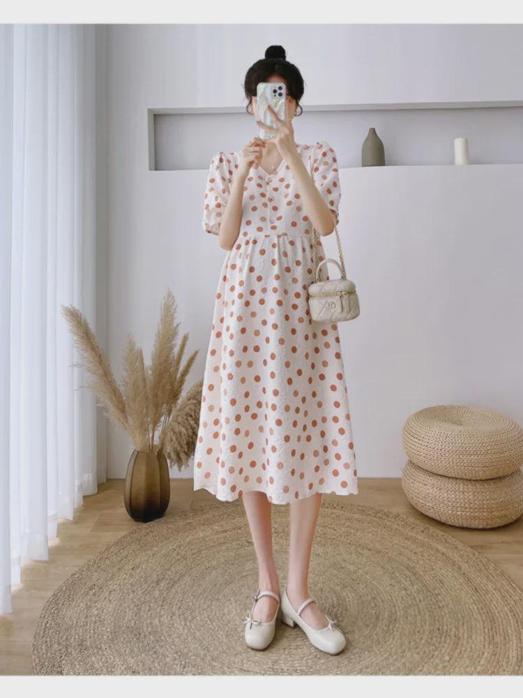 Pregnant Women's Polka Dot Summer Dress - Loose, Plus Size, Slimming Skirt for 2024
