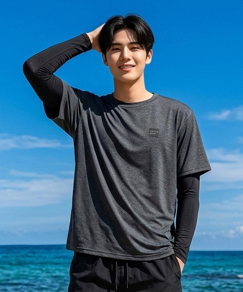 Helingbon Layered Short Sleeve Long Sleeve Loose Fit Rash Guard (1 Color) / Rc104