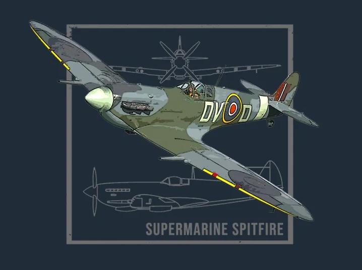 Camiseta de Algodón 100% para Hombre, Manga Corta, Cuello Redondo, Casual de Verano, Avión de Caza Supermarine Spitfire de la Royal Air Force