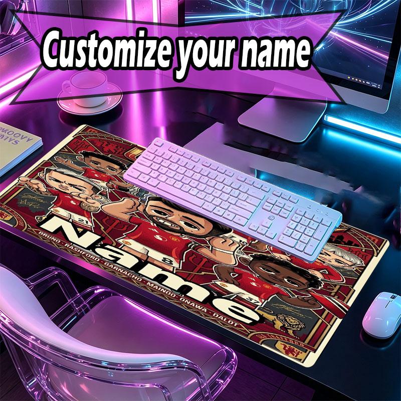 Custom Name Personalized Manchester United Pattern Mousepad, Laptop PC Desk Mat, Decorative Desk Mat for Home Keyboard Pad Gift