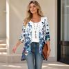 Damen Vintage Cardigan mit Blumendruck, Dreiviertelärm, Lässiger lockerer Schnitt, Leicht für Frühling Sommer