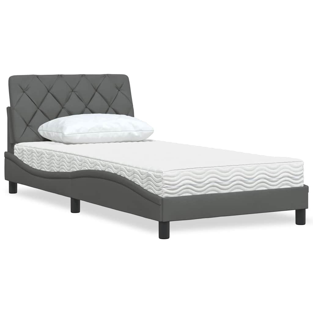 Bed With Mattress, Dark Gray, 100X200 Cm, Upholstered