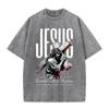 2026 Vintage Washed Black Religious Jesus Cross Graphic T Shirt Created With A Purpose Faith Print Oversized Casual Short Sleeve