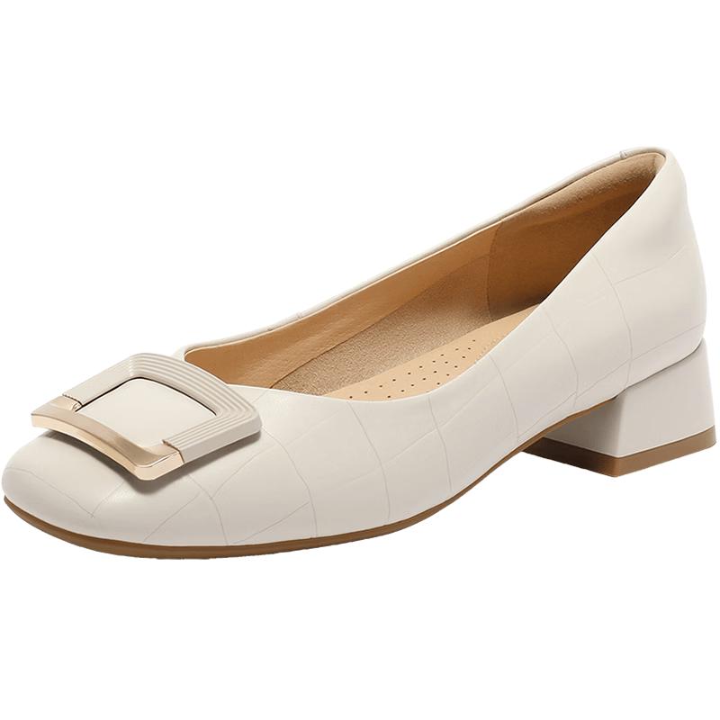 Belle Women s Square Buckle Sheepskin Mid-Heel Pumps 36