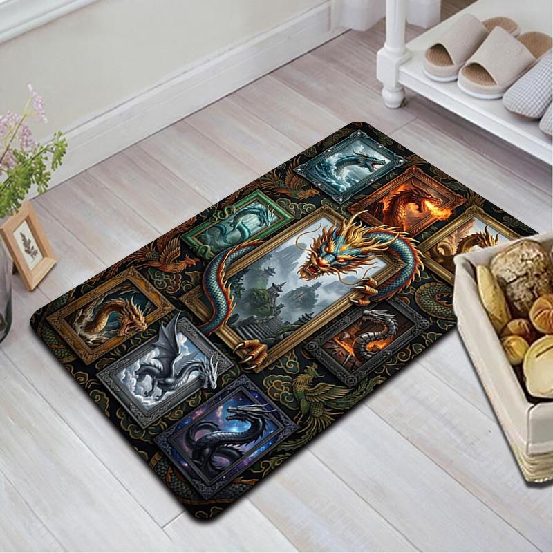 Dragons Art Frames Pattern Rug Floor Mat for Living Room or Bedroom Soft and Comfortable Carpet a Gift for Birthday and Holiday.