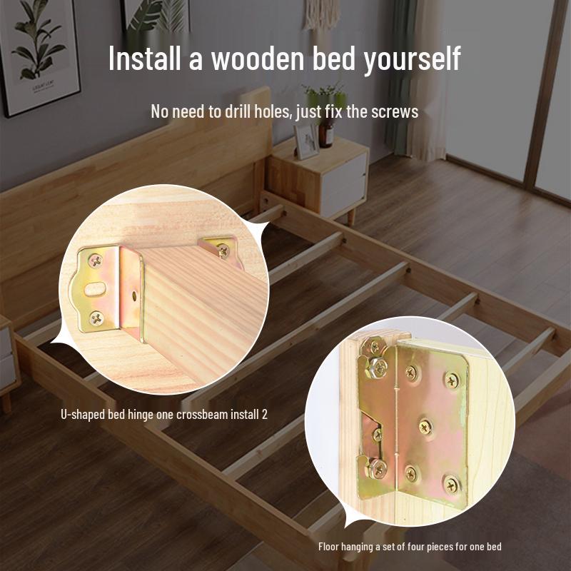 Solid Wood U-Shaped Bed Rail Hinge Support Bracket with Insert Buckle