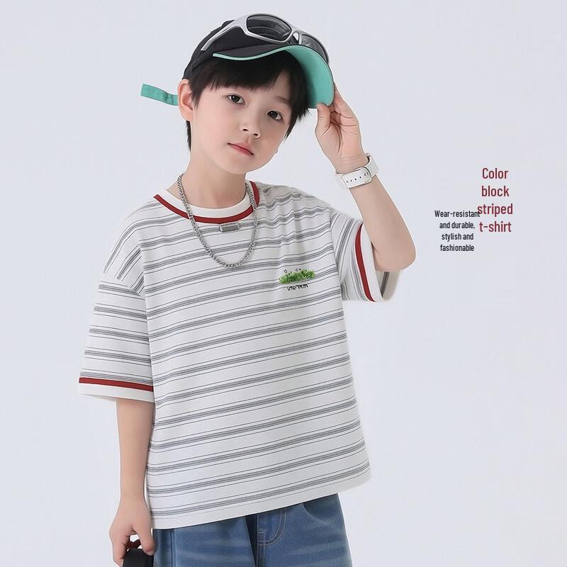 Boys  Striped Cotton Blend Short Sleeve T-Shirt 140
