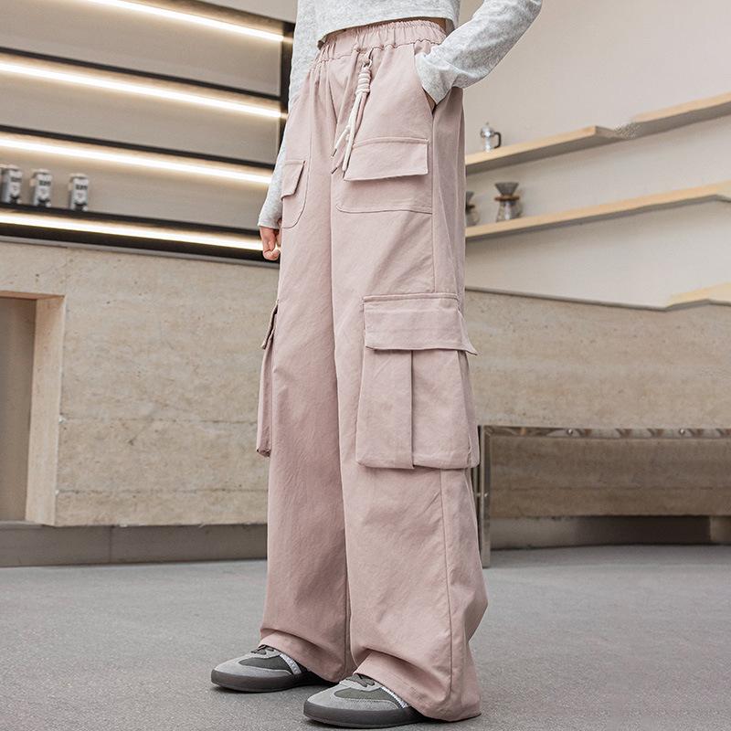 

Spring/Autumn Junior High Girls Stylish Wide-Leg Pants - Loose Fit for Teens L рожевий
