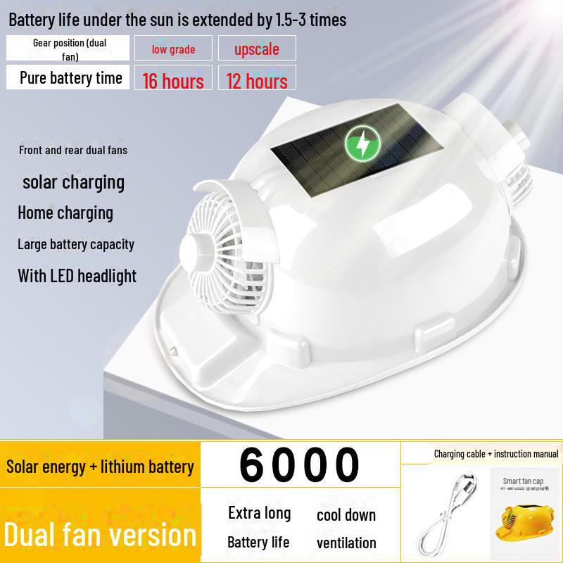 Outdoor Solar-Powered Cooling and Lighting Helmet for Summer Work Sites