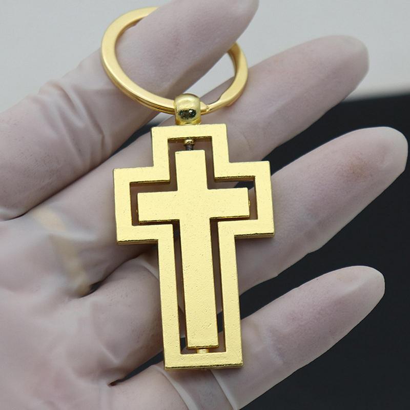 360 Rotating Crosses Keychain Metal Hollow Car Key Pendant Waist Hanging Key Holder Religious Belief Souvenir Gift