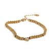 Yhpup Stainless Steel Beads Chain Heart Zircon Handmade Bracelet Bangle Gold Color Waterproof Charm Jewelry for Women Gala Gift