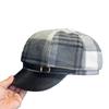 Versatile Leather Brim Plaid Octagonal Hat for Women in Spring and Autumn Trendy Painter's Hat with Small Face and Elegant Temperament