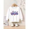 Cartoon Space Print Crew Neck Sweatshirt - Fabric Casual Active Pullover for Children - Regular Fit Applique Alphabet Pattern