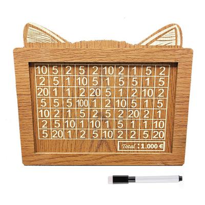 Cat Ear Shape Pine Wooden Piggy Bank with Counter Eco-Friendly Easy Assembly Kids Adults Money Box Gift