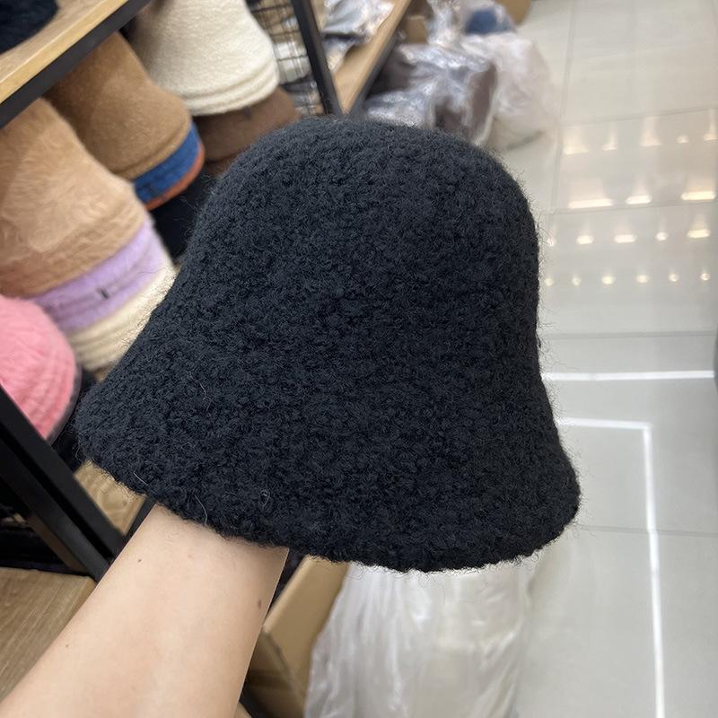 Thickened Warm Thick Tibetan Cashmere Bucket Hat Women's Winter Fashion Simple Ear Protection Show Face Small Bucket Hat