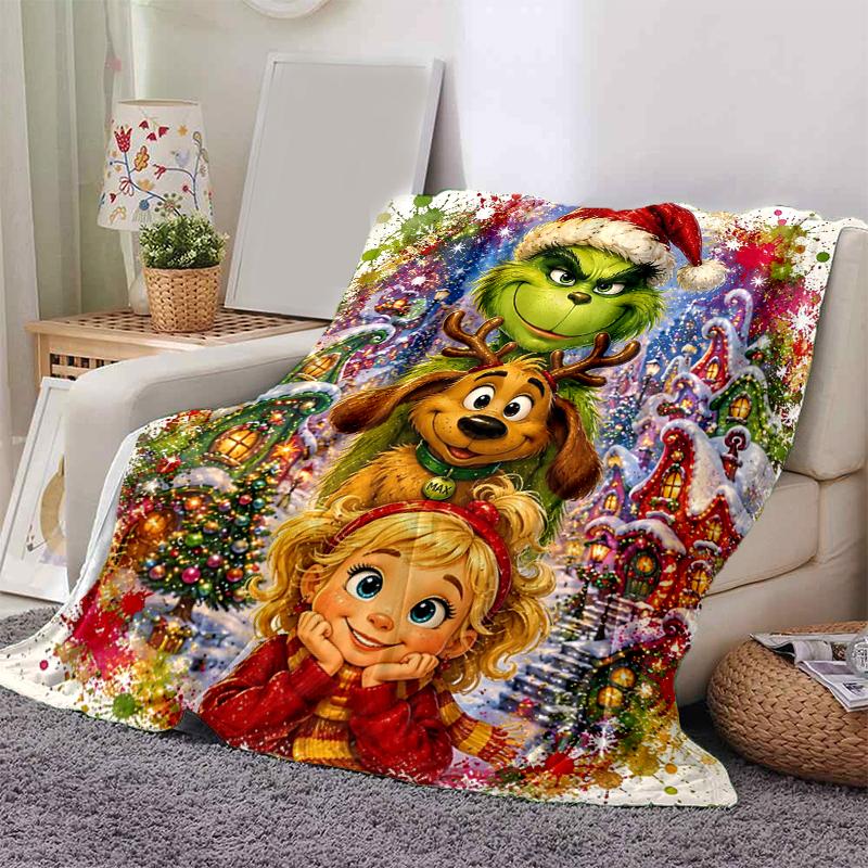 1 Pieza Manta Familiar Navideña del Grinch Suave Y Cómoda Casual Cálida Camping Viaje Regalo de Navidad Halloween M921634