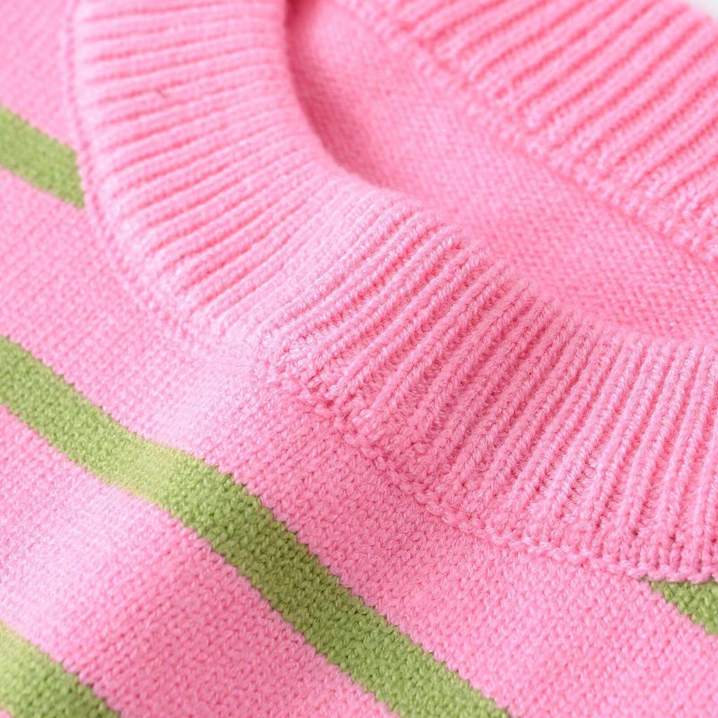 European Style 2026 Women's Elegant Round Neck Striped Knit Top