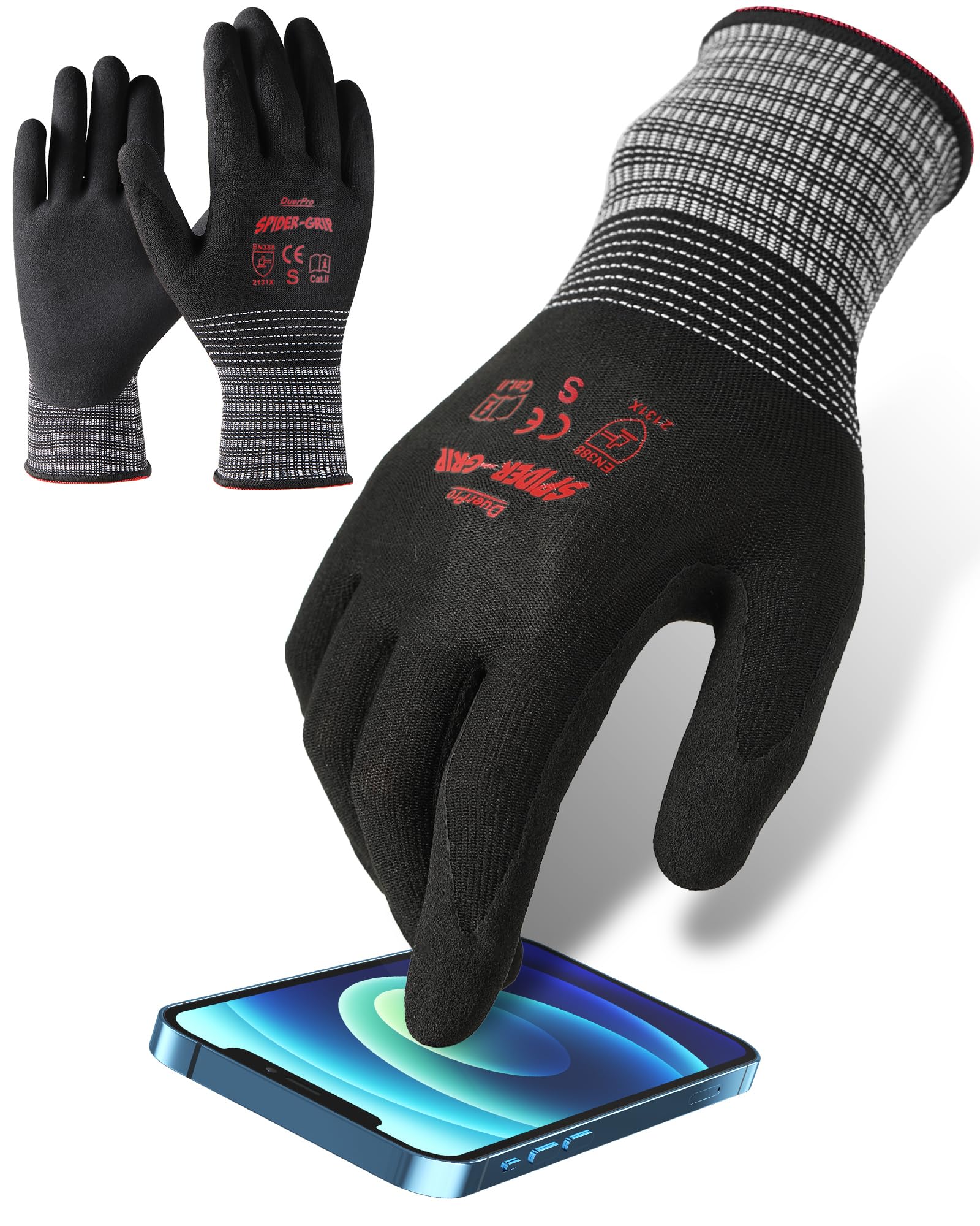 

Duerfusa Work Smartphone Power Makes Heavy Objects Feel Backless Work High Improved 3D For Warehouse Bulk Black Gloves, Compatible, [Suction Light],