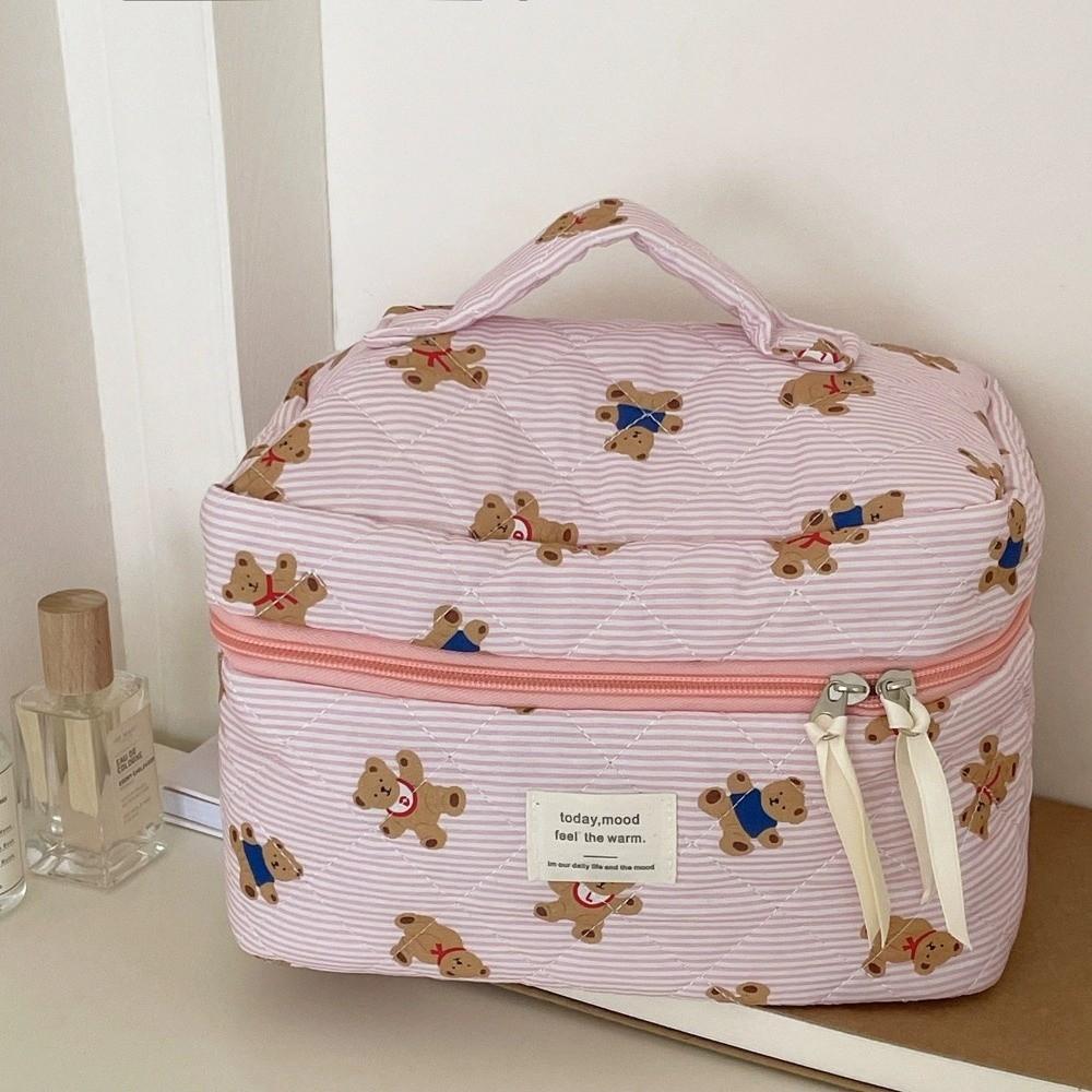 3PCS Large Capacity Quilted Cotton Makeup Bag Soft Cartoon Cosmetic Organizer Toiletry Pouch  Daily