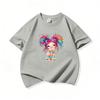 Kids Cotton T Shirt Colorful Rainbow Hair Girl Print Crew Neck Short Sleeve Tee Casual Boys Girls Summer Tops