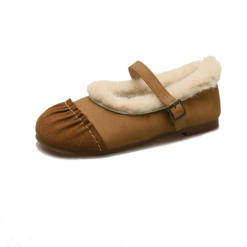 Round Toe Spring/autumn Flats Solid Buckle Strap Ladies Shoes 2024 High Quality Shallow Concise Short Piush Flats Sapatos Baixos