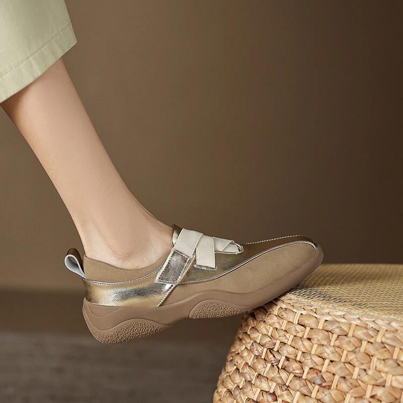 Fashion NEW Autumn Women Shoes Split Leather Shoes for Women Round Toe Thick Heel Shoes Mixed Colors Hook&loop Sneakers German Trainer