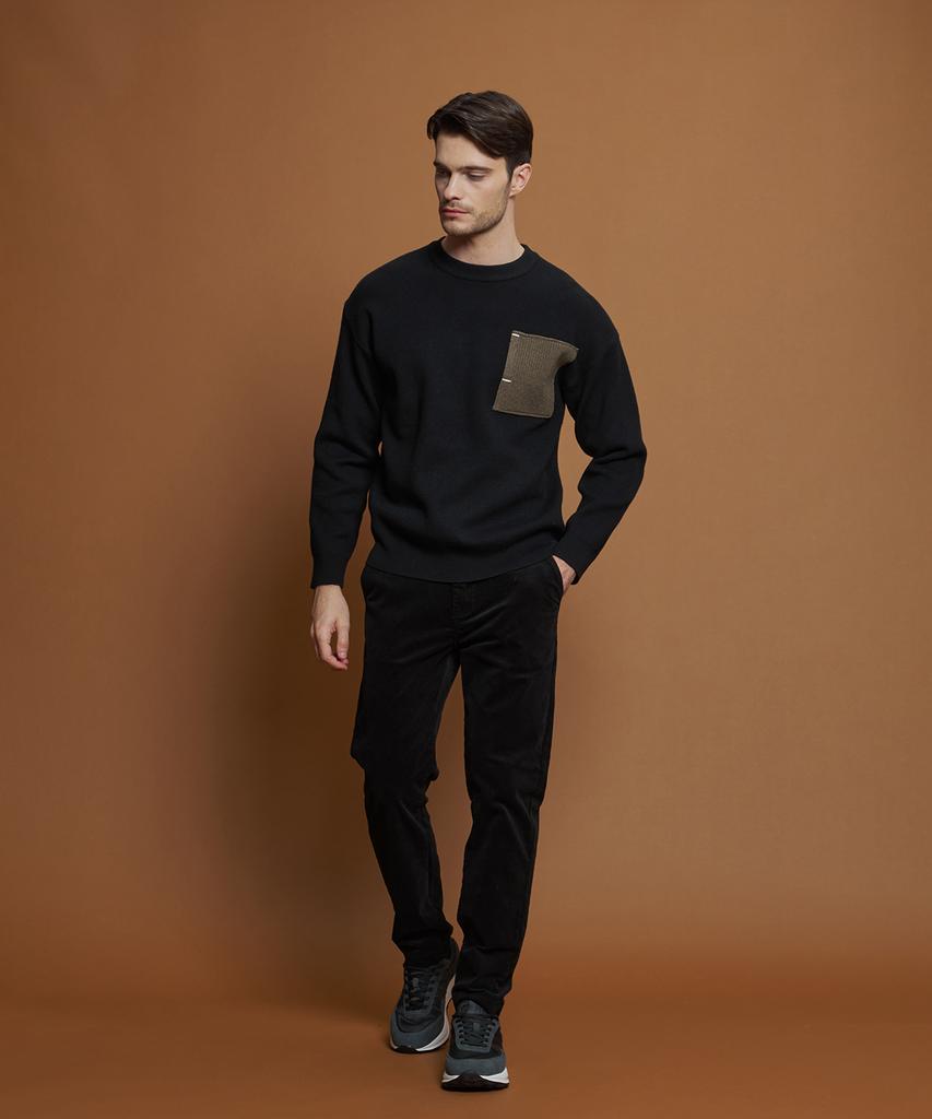 PANICALE Black Wool Blend Contrast Pocket Knit