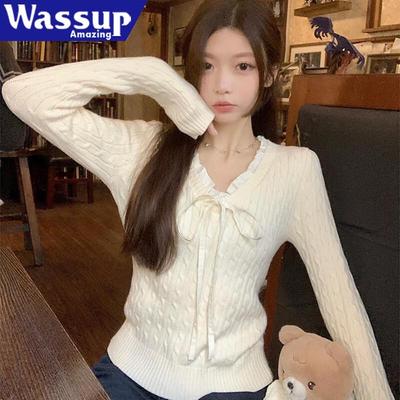 WASSUP Damen V-Ausschnitt Strickpullover