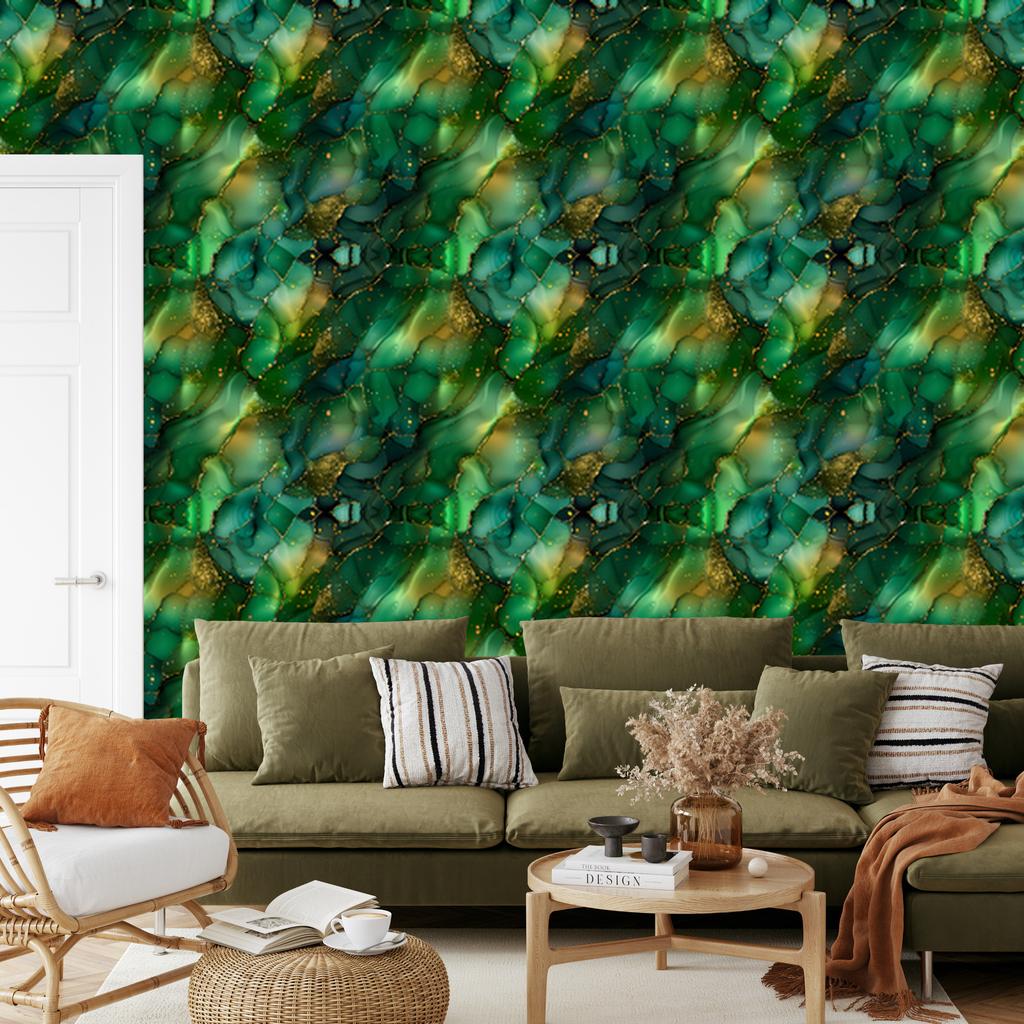 Bottle Green and Sea Blue Ink Wallpaper for Living Room and Bedroom 50x1000