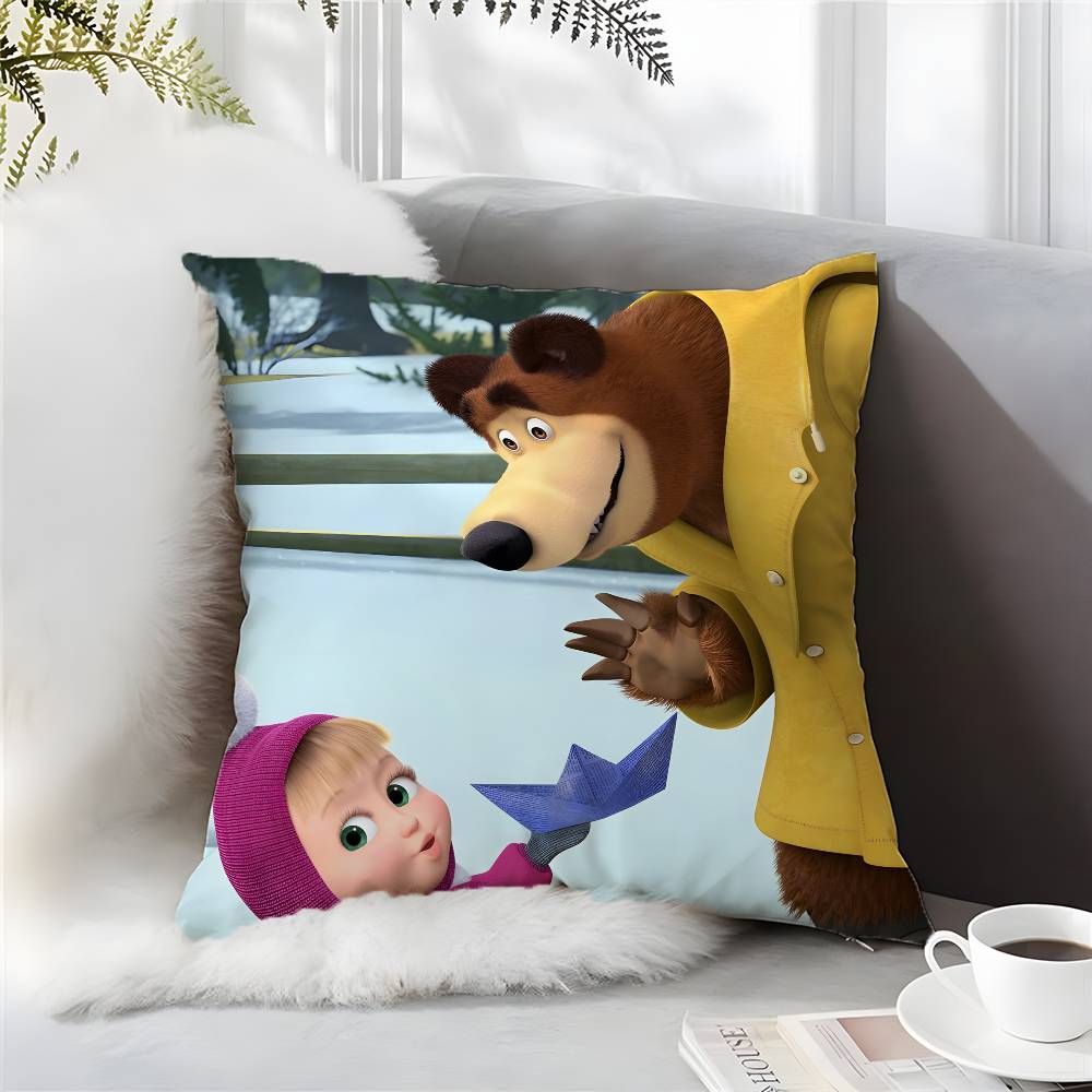 Cute Cartoon M-Masha And Bears-S Pillow Case Comfort Sofa Bed Silky Elegant Invisible Zipper Custom Decorative Cushion Cover