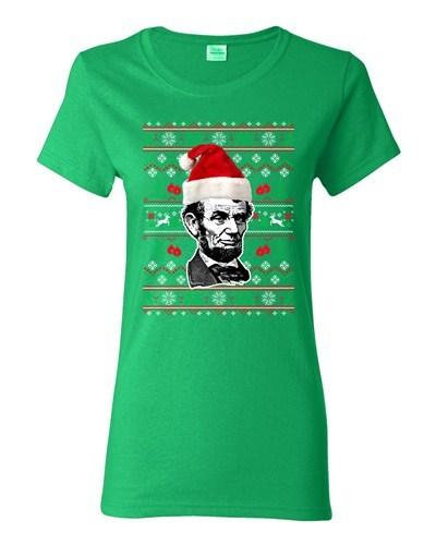 Ladies Abraham Lincoln President USA Ugly Christmas Holiday Funny DT T-Shirt Tee Unisex T-Shirt S