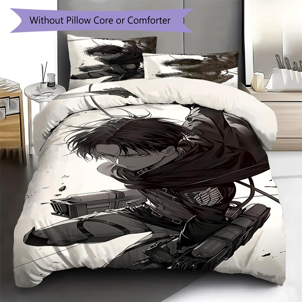 Attack on Titan Pattern Bedding,Quilt Set Quilt Cover Pillowcase Home Birthday Gift (1 * duvet cover + 2 * pillowcase, without core)