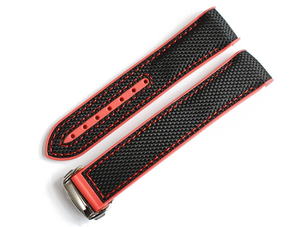 King Watch Strap Compatible with Omega Nylon Rubber Belt with D Buckle for Seamaster Planet Ocean 600 External Product Black Red Stitch [Import