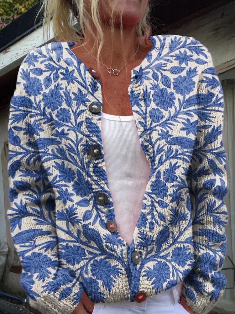 European Style 3 D Print Cardigan Knitted Jacket Spring and Fall Women 7 Sweater