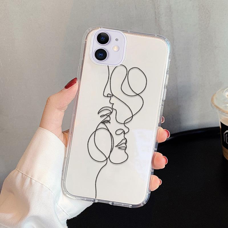 For iPhone 15 16 Pro Max Case For iPhone 11 13 14 Pro Max 13 12 Mini 7 8 XR XS X SE 3 Abstract Line Face Aesthetic Phone Cover