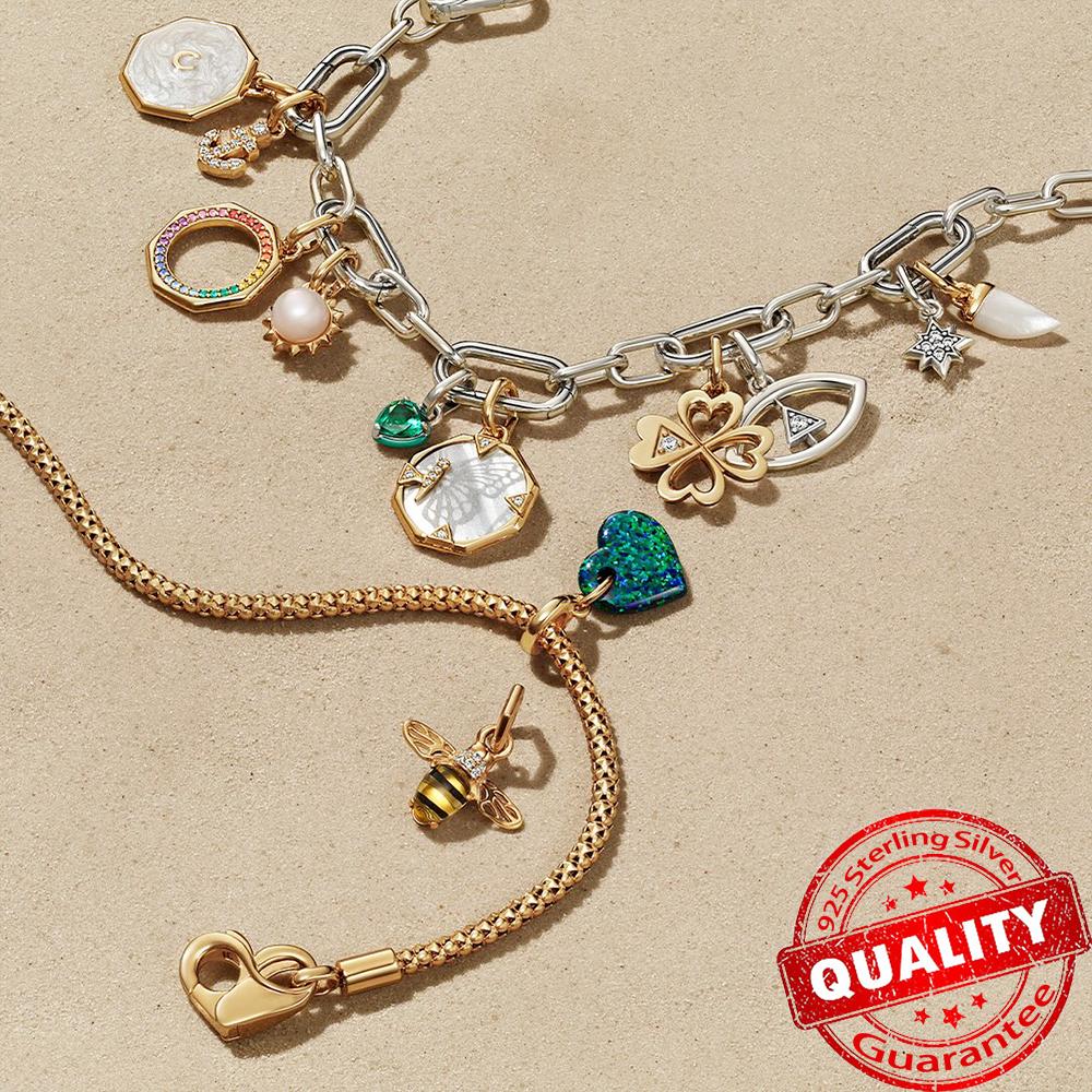 Classic Gold Wire Heart & Sparkling 925 Sterling copper Zircon Angel Dangle Charm For DIY Women Bracelet Pendant Accessories