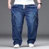 Men's Workwear Straight-Leg Jeans: Spring/Autumn, Plus Size, Loose-Fit, Wide-Leg, High-Street Style