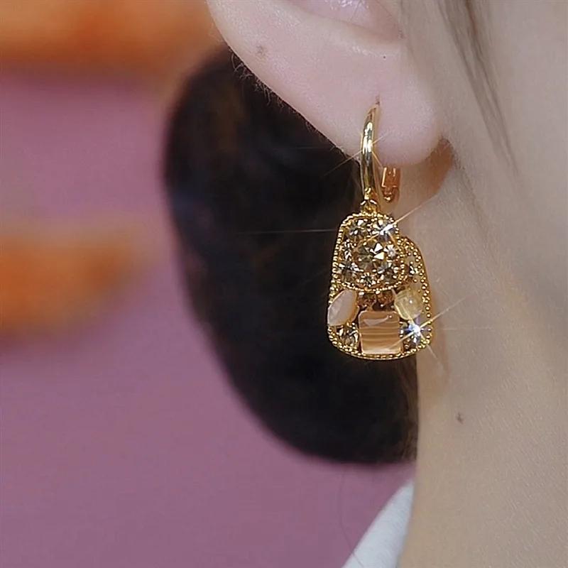 New Square Brown Crystal Zircon Double Layer Drop Earrings For Women Fashionable Daily Accessory Party Jewelry Birthday Gifts