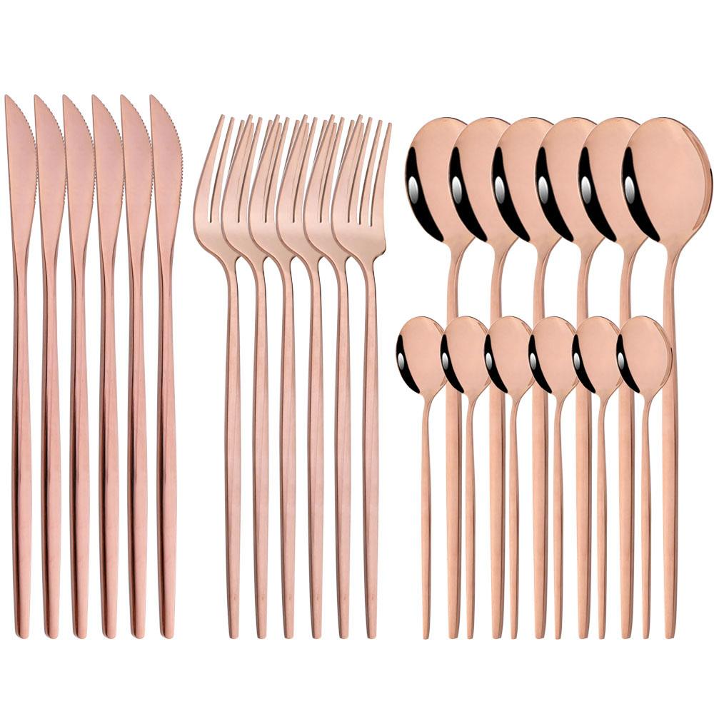 JANKNG Western 24pcs Dinnerware Set Stainless Steel Cutlery Set Black Knife Fork Spoon Silverware Set Flatware Set Tableware Set