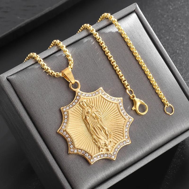 Delicate Our Lady of Guadalupe Medal Pendant Stainless Steel Virgin Mary Necklace Women\\'s Prayer Jewelry Catholic Jewelry Gift