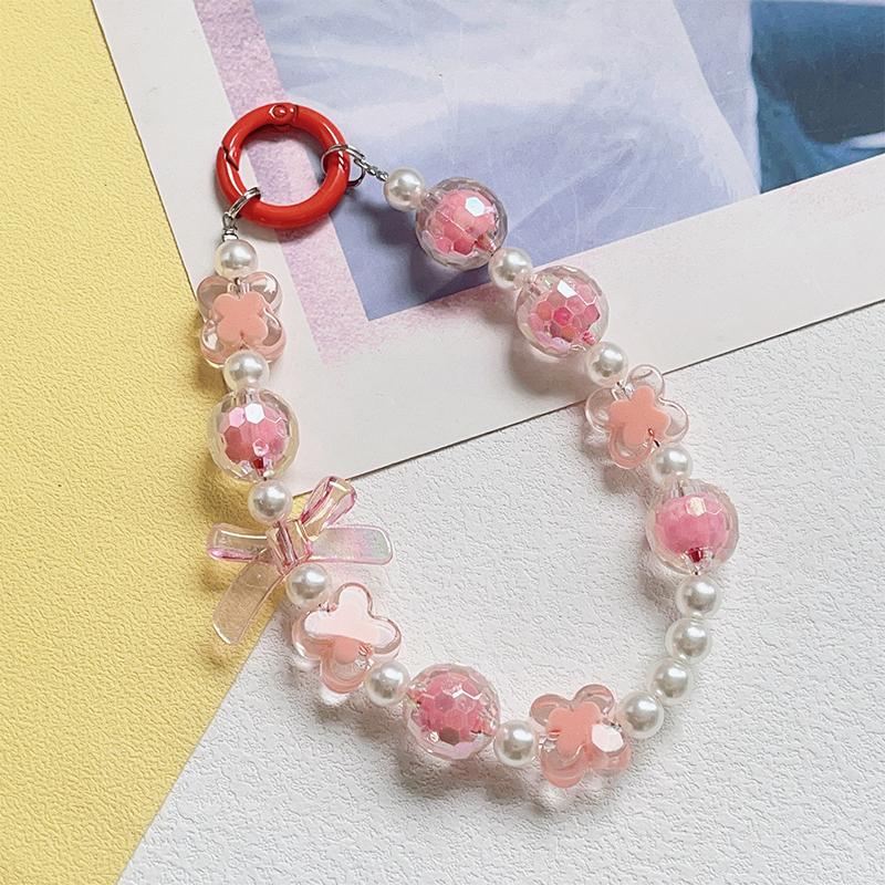 Creative  Beaded Bow Chain Pendant Decoration Keychain Mobile Phone Anti Loss Chain Bag Ornaments Car Accessories Gift