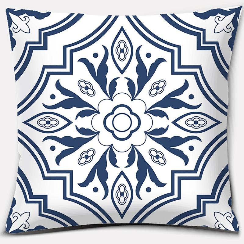 Geometric Collection Dark Blue Pattern Home Decor Pillowcase Square   Office